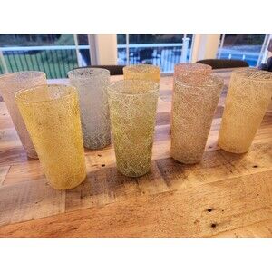 Spaghetti String Multicolor Set of 8 Tumblers 1950s  Vintage